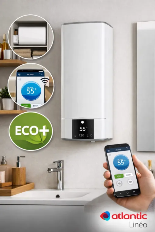 Découvrez les nouveaux chauffe-eau Linéo d’Atlantic : confort, design et intelligence connectée - à Saint-Lyphard, Guérande, GUIHO PLOMBERIE